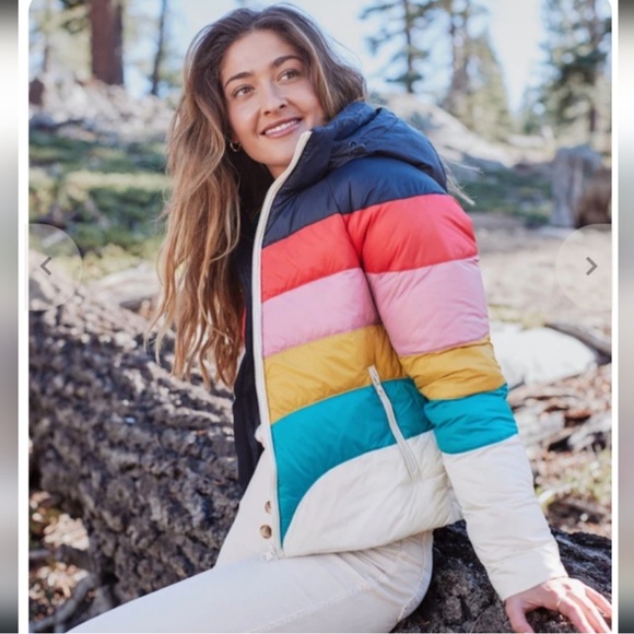 Marine Layer Archive Apres Puffer Jacket Navy Rainbow Wave Size XS Rainbow 🌈 - Picture 7 of 7